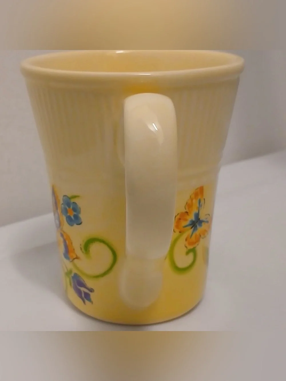Pier 1 Imports Botanica Light Yellow Floral Butterfly Coffee Tea Mug 14oz